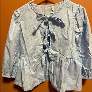 Source Unknown Blue Blouse with Bow Detail